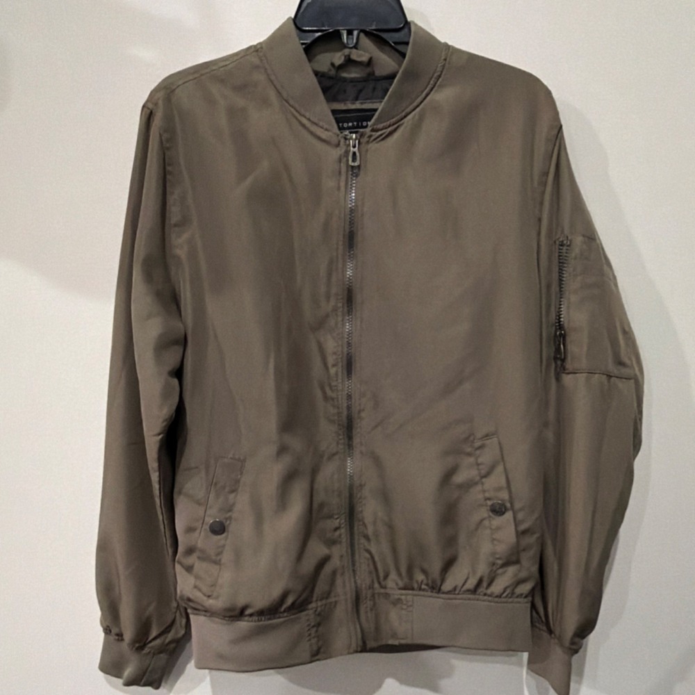 Distortion Bomber Jacket Men's Medium Brown Full Zip Lightweight Zipper Logo